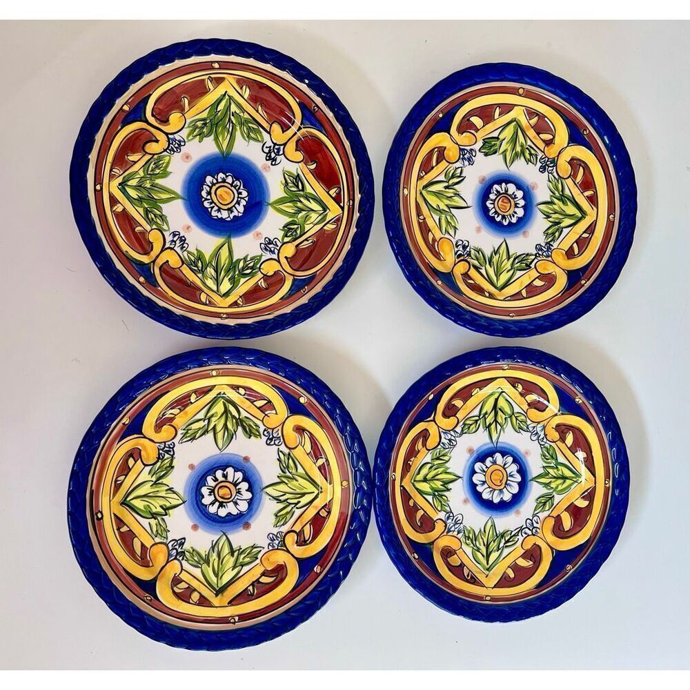Set of 4 Tabletops Gallery "Bartolo" Scrolls Flower Rope Edge 8" Plate